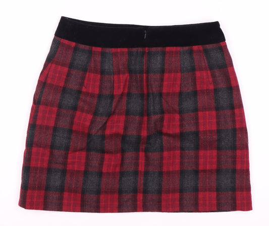 Jack Wills Women Red Plaid Pleated Skirt Size 8