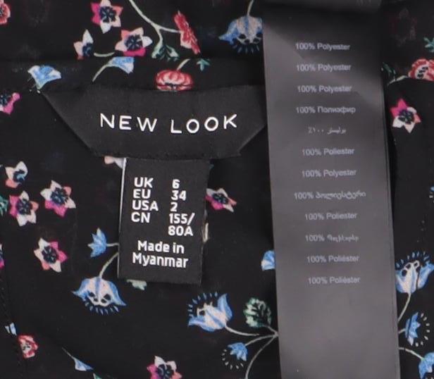 New Look Women's Black Floral Bell Sleeve Blouse Size 2