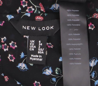 New Look Women's Black Floral Bell Sleeve Blouse Size 2