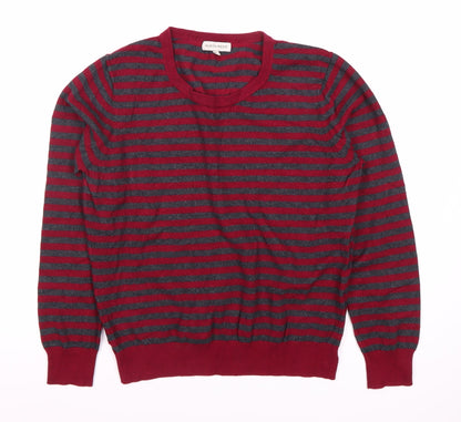 Austin Reed Unisex Red Grey Striped Crew Neck Top L