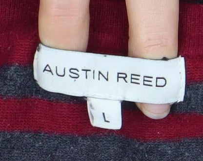 Austin Reed Unisex Red Grey Striped Crew Neck Top L