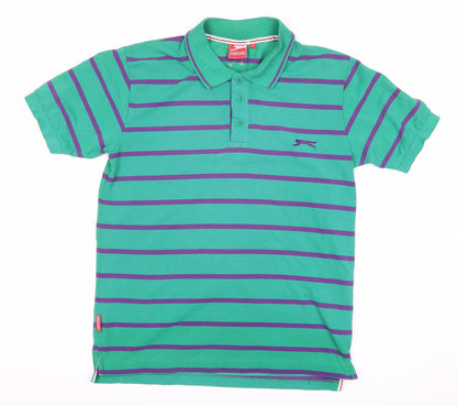 Slazenger Men's Green Striped Polo Shirt M