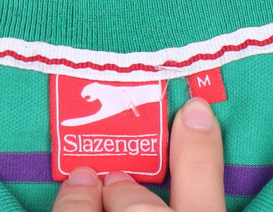 Slazenger Men's Green Striped Polo Shirt M