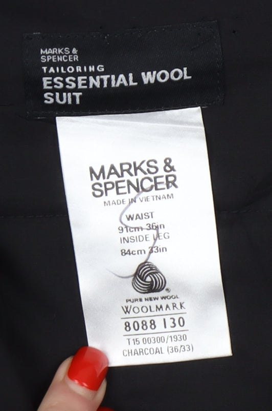 Marks & Spencer Men's Black Wool Dress Pants 36 Regular
