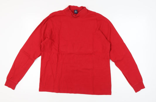 Lands' End Men's Red High Neck Long Sleeve T-Shirt M