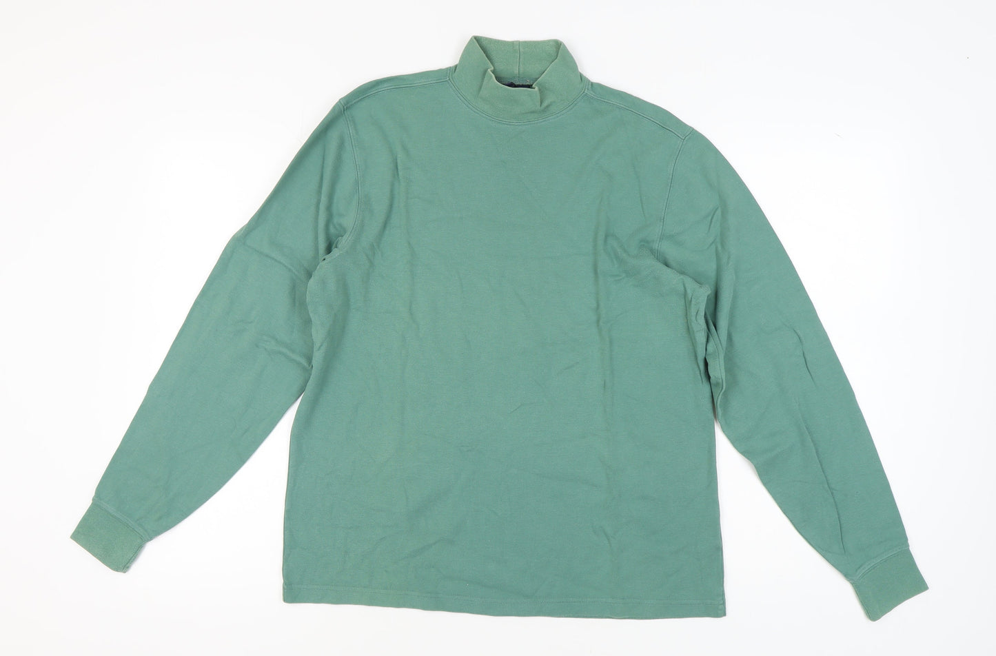 Lands' End Men's Green Mock Neck Long Sleeve T-Shirt M