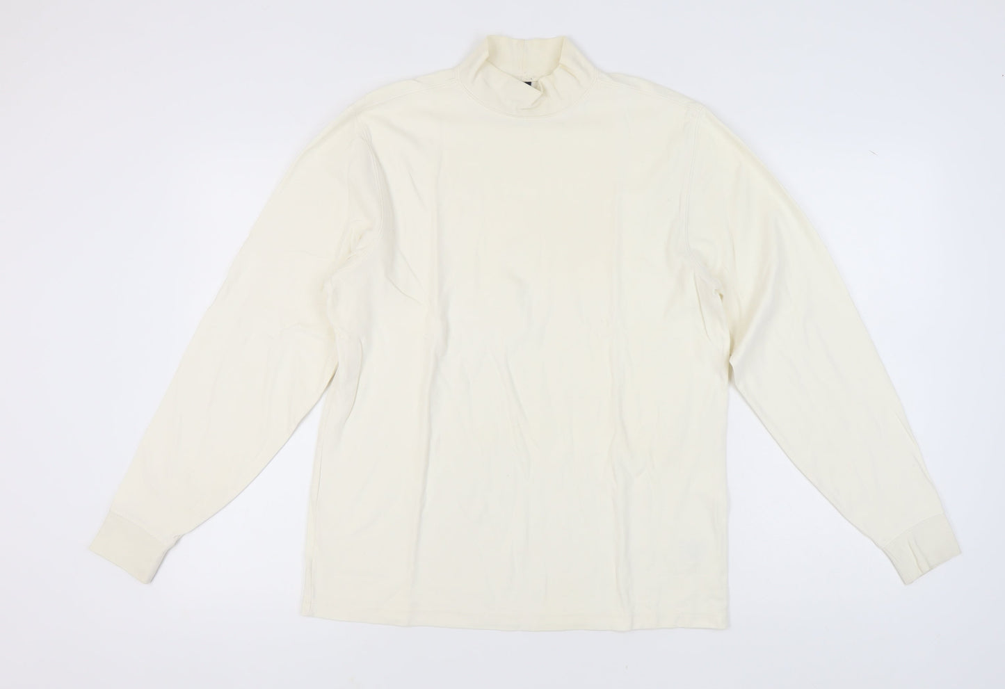 Lands' End Men's Ivory Mock Neck Long Sleeve T-Shirt M