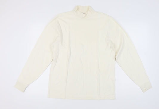 Lands' End Men's Ivory Mock Neck Long Sleeve T-Shirt M
