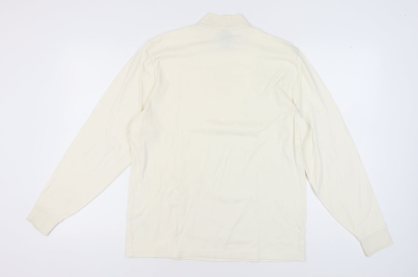 Lands' End Men's Ivory Mock Neck Long Sleeve T-Shirt M