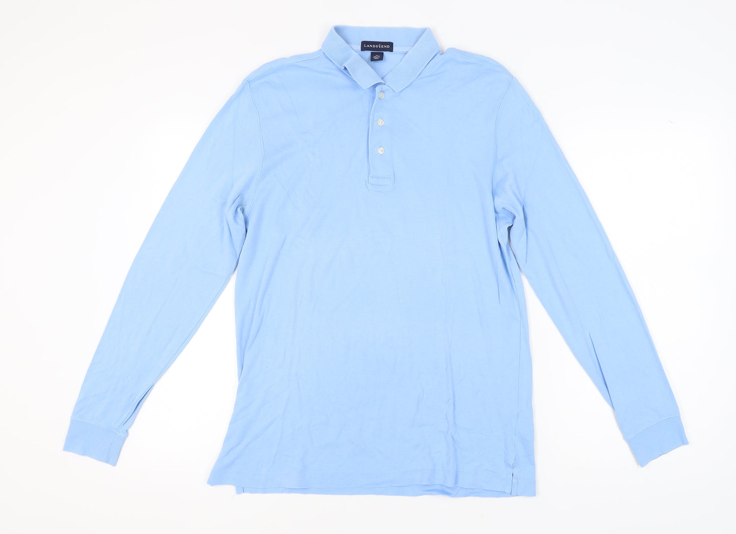 Lands' End Men's Blue Long Sleeve Polo Shirt