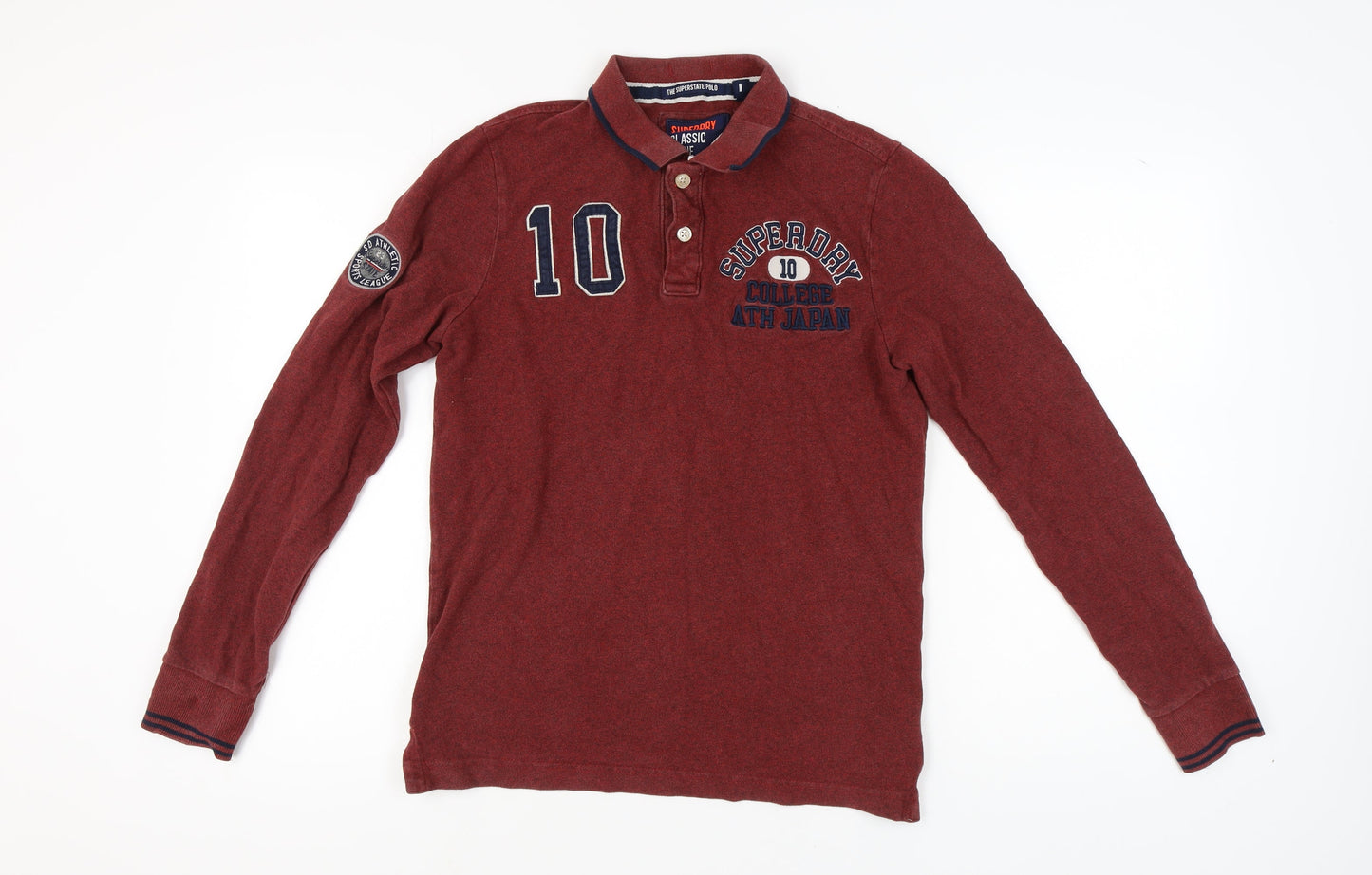 Superdry Men's Red Long Sleeve Polo Shirt L