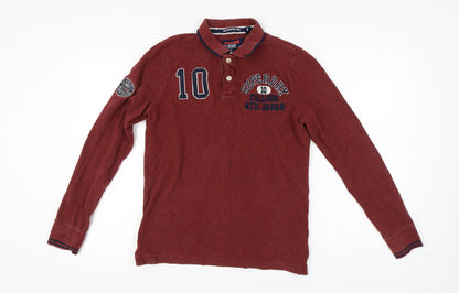 Superdry Men's Red Long Sleeve Polo Shirt L