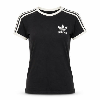 Front view of Adidas unisex black ringer t-shirt, size S, stylish and casual