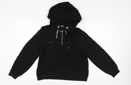 H&M Women Black Hoodie Size 14 Half Zip Casual