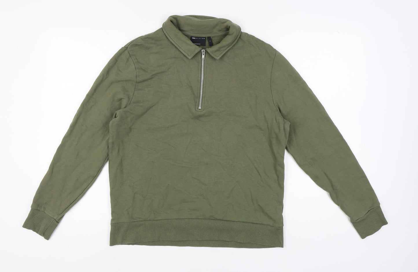 Mens UK Size M ASOS DESIGN Green 1/4 Zip Sweatshirt
