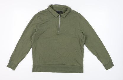 Mens UK Size M ASOS DESIGN Green 1/4 Zip Sweatshirt