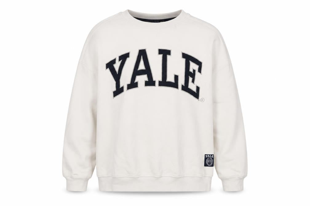 Front view of Yale University unisex white pullover sweatshirt l