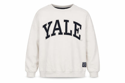 Front view of Yale University unisex white pullover sweatshirt l