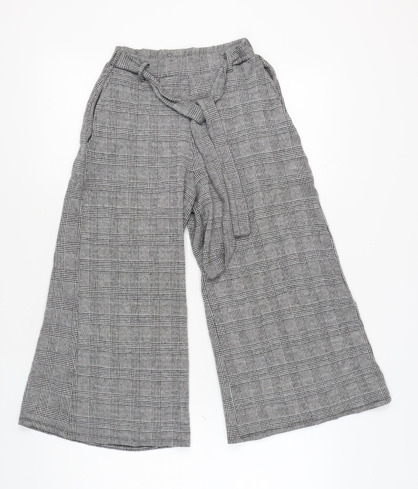 Womens UK Size S Pull & Bear Relaxed Fit Wide-Leg Grey Trousers