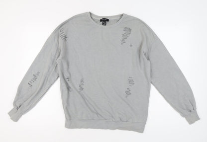 New Look Women's Grey Distressed Pullover Sweatshirt S