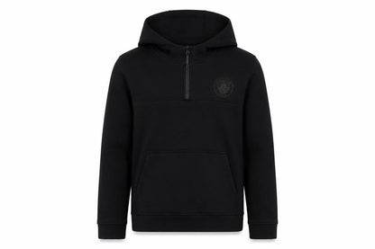 Front view of Manchester City boys’ black hoodie 10-11 years football style