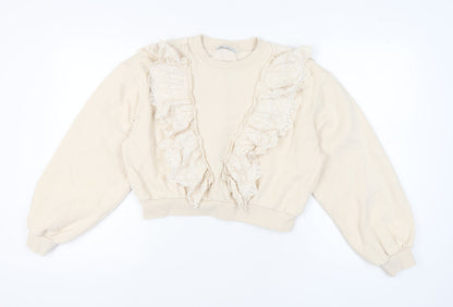 Zara Women's Beige Ruffle Pullover Sweatshirt Size 12