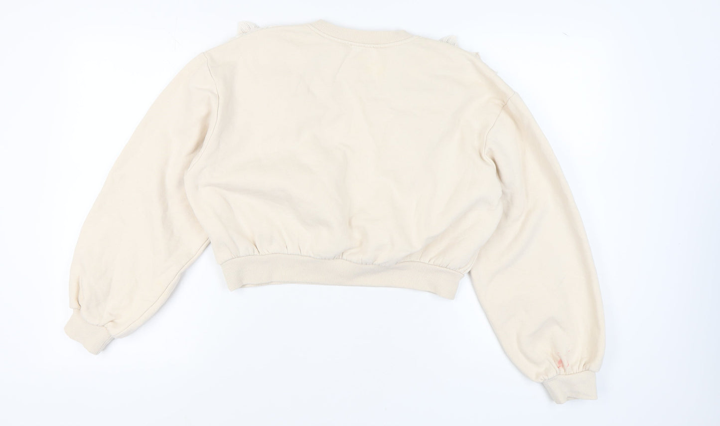 Zara Women's Beige Ruffle Pullover Sweatshirt Size 12