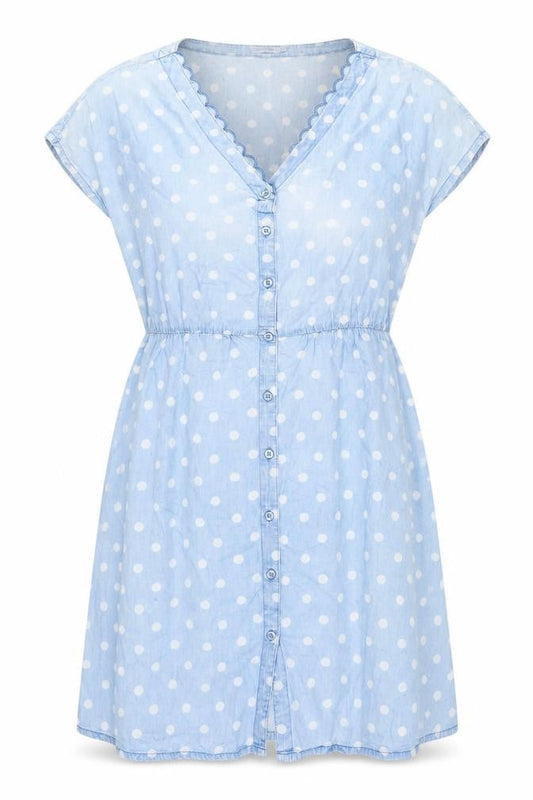 Front view of Cath Kidston Women's Blue Polka Dot Dress, size 12