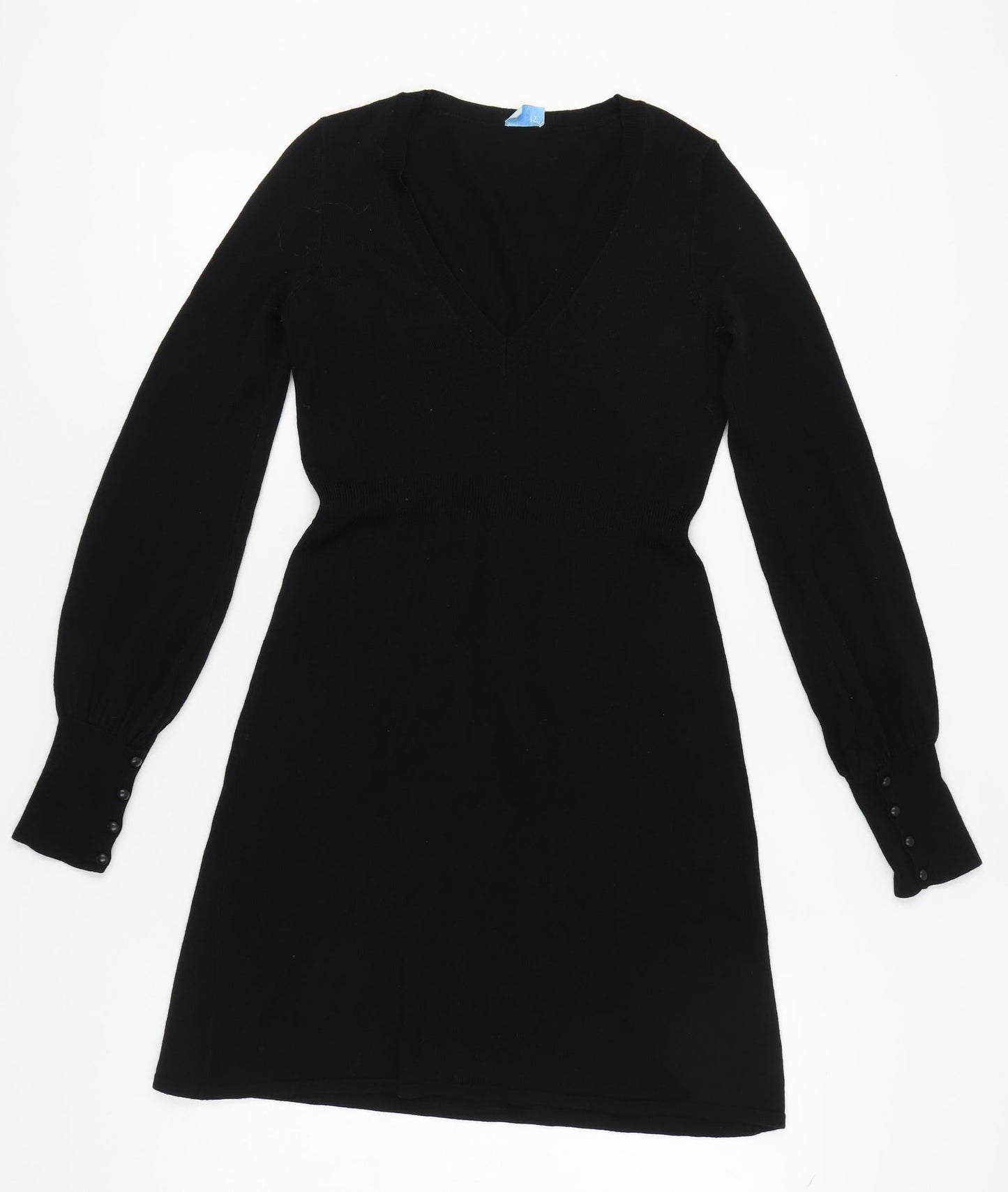 Oasis Black V-Neck Long Sleeve Dress, Size 10 Women