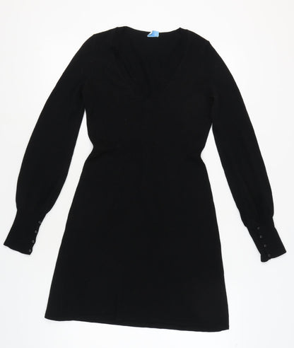 Oasis Black V-Neck Long Sleeve Dress, Size 10 Women