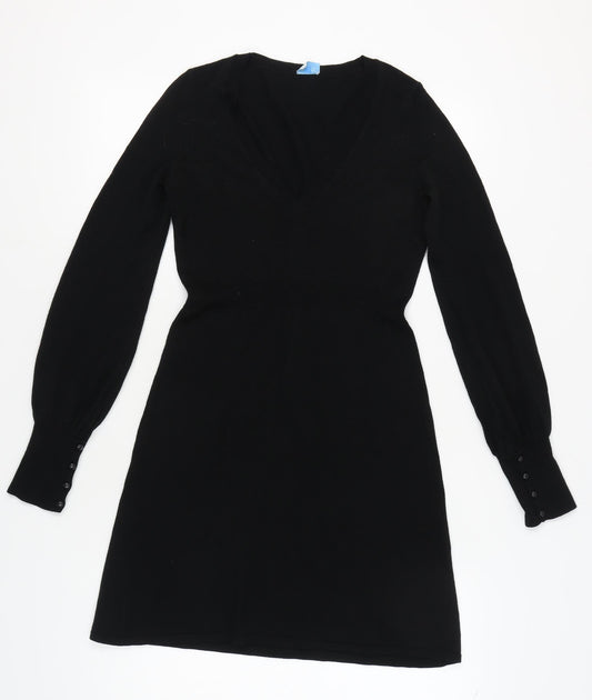 Oasis Black V-Neck Long Sleeve Dress, Size 10 Women