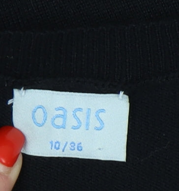 Oasis Black V-Neck Long Sleeve Dress, Size 10 Women