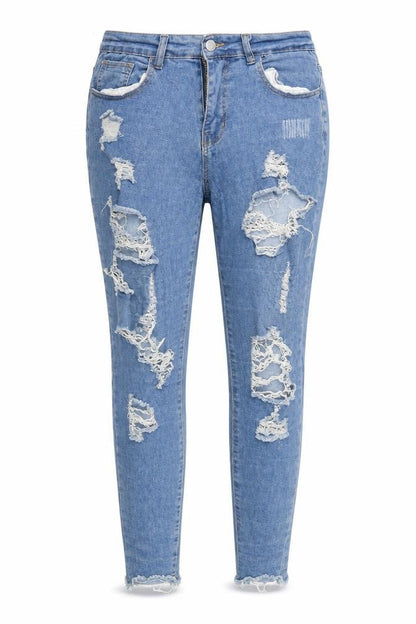 ChicMe Women's Blue Distressed Skinny Jeans XL