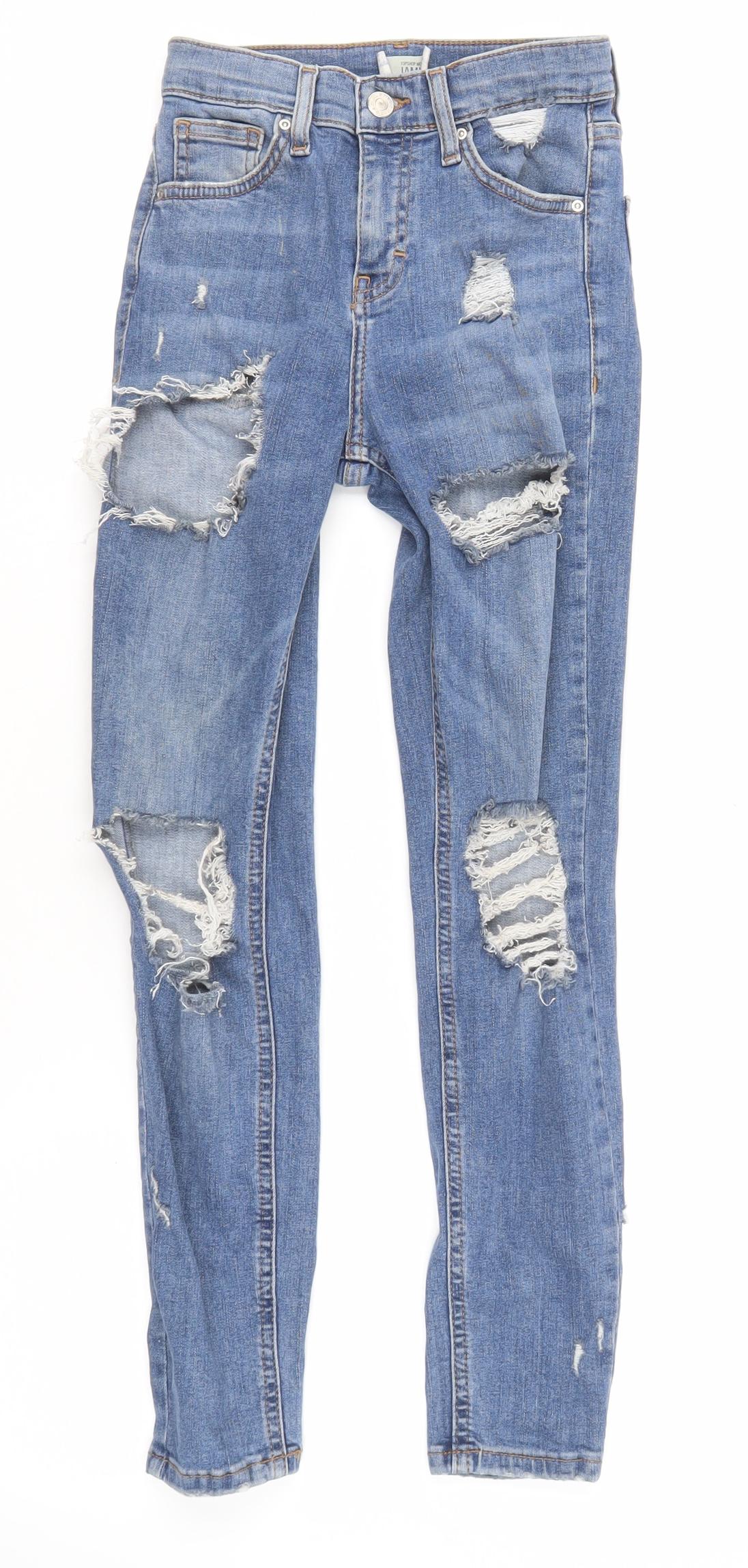 Topshop Women Blue High Rise Distressed Mom Jeans Size 6