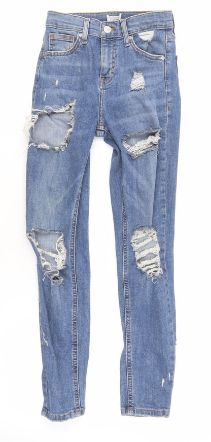 Topshop Women Blue High Rise Distressed Mom Jeans Size 6