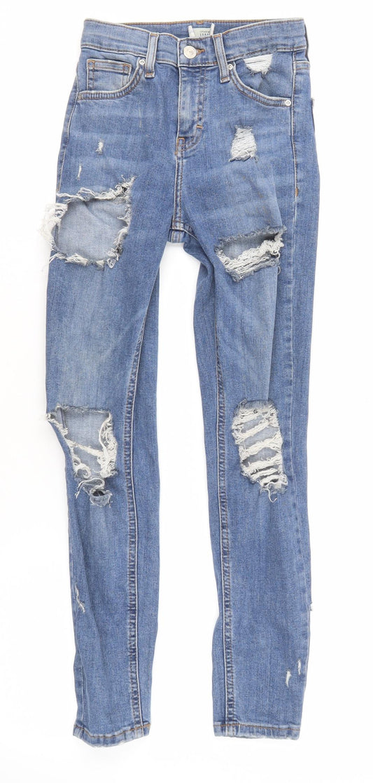 Topshop Women Blue High Rise Distressed Mom Jeans Size 6