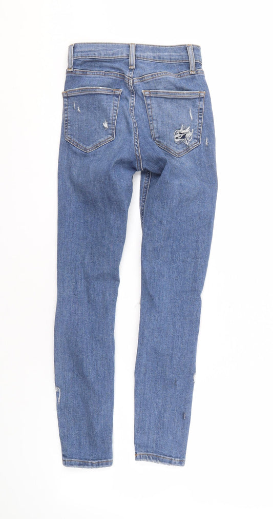 Topshop Women Blue High Rise Distressed Mom Jeans Size 6