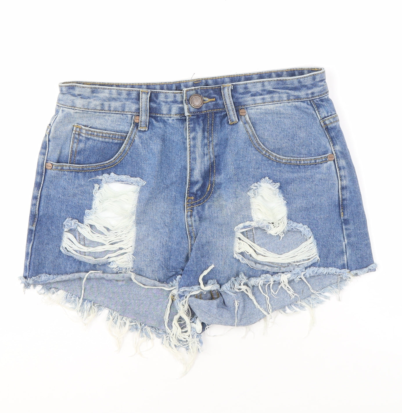 Boohoo Women's Blue Distressed Denim Cut-Off Shorts Size 10