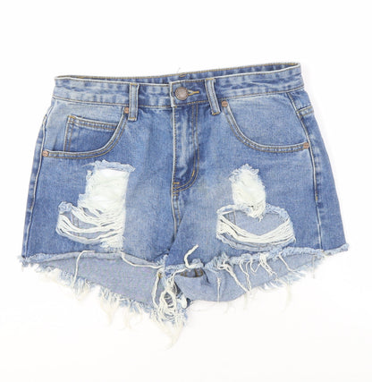 Boohoo Women's Blue Distressed Denim Cut-Off Shorts Size 10