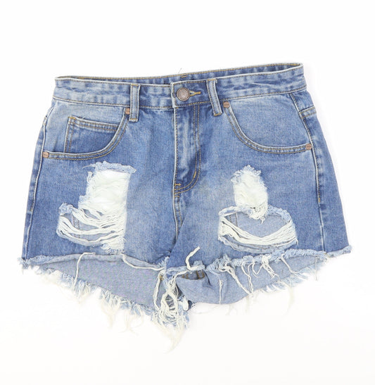 Boohoo Women's Blue Distressed Denim Cut-Off Shorts Size 10