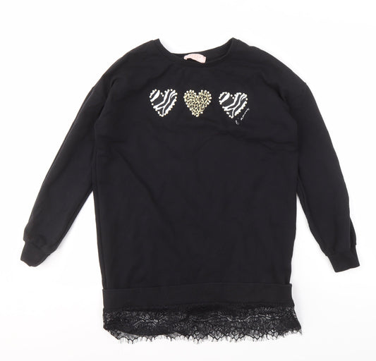 Additional front view of Lipsy Teens Black Pullover Sweatshirt with Lace Trim