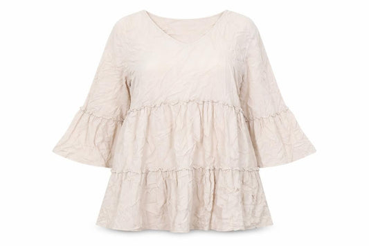 Front view of Jacqueline de Yong Beige Knee Length Trapeze Dress