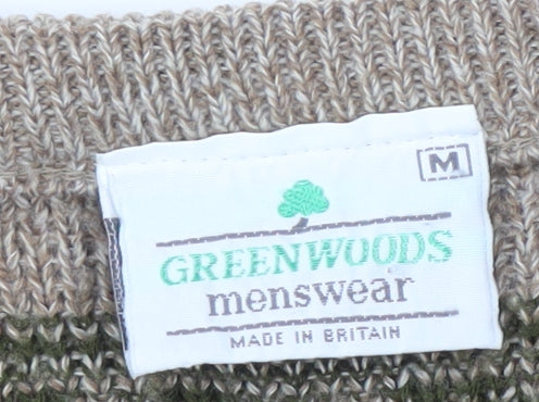 Greenwoods Men's Beige Geometric Pullover M V-Neck Jumper