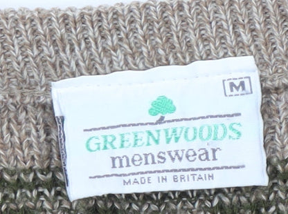 Greenwoods Men's Beige Geometric Pullover M V-Neck Jumper