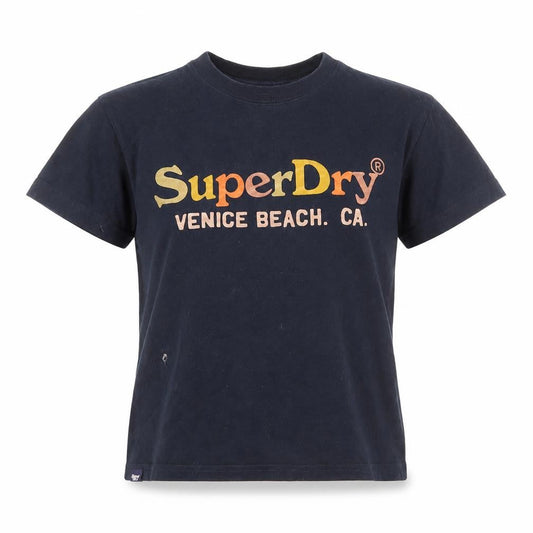 Front view of Superdry unisex blue t-shirt, size 12, casual crew neck