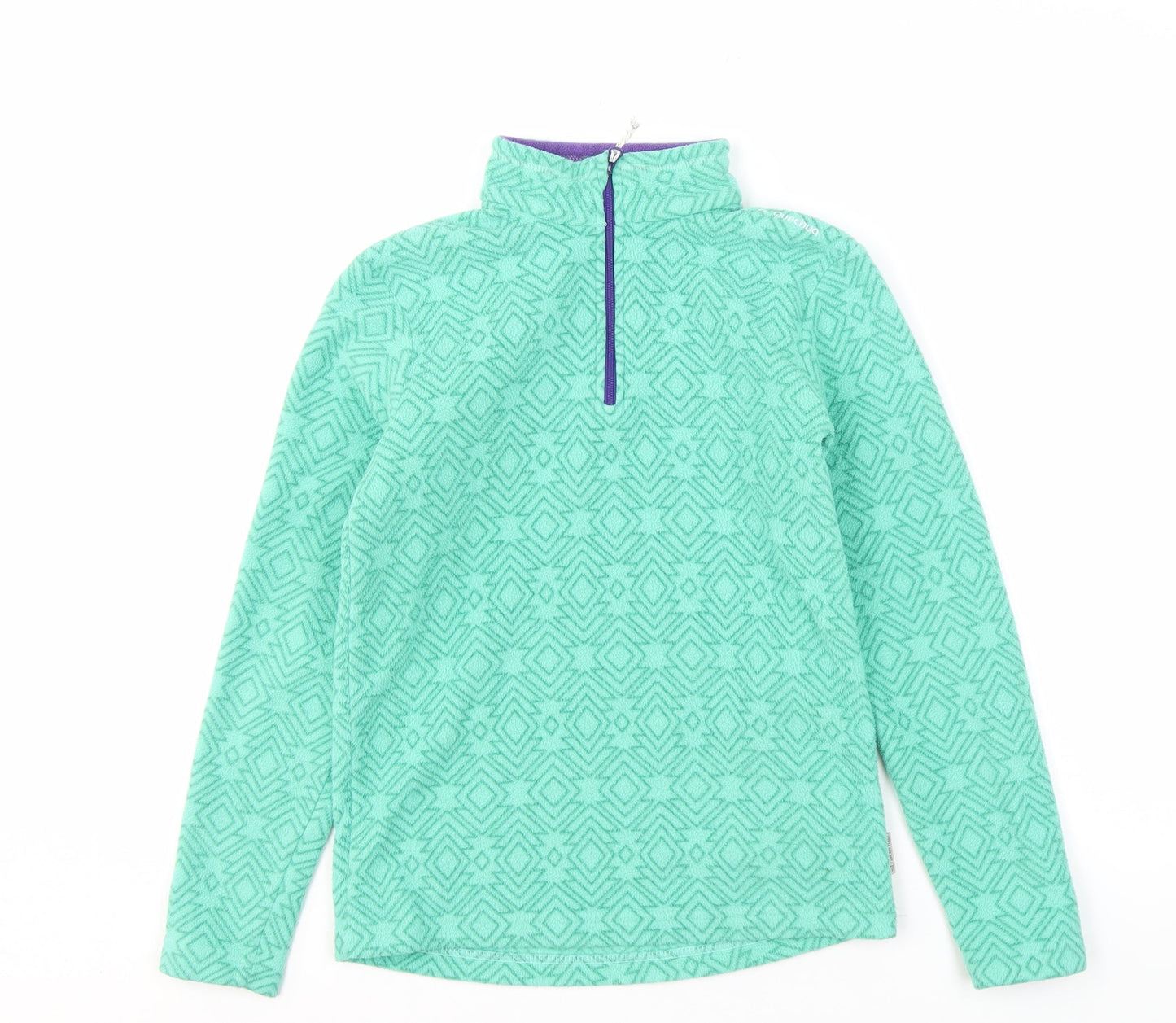 Decathlon Girls Green Fleece Sweatshirt, 12 Years, Geometric Pattern