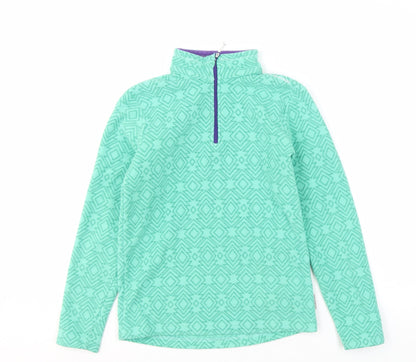 Decathlon Girls Green Fleece Sweatshirt, 12 Years, Geometric Pattern
