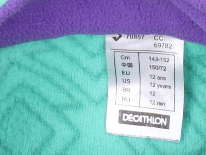 Decathlon Girls Green Fleece Sweatshirt, 12 Years, Geometric Pattern