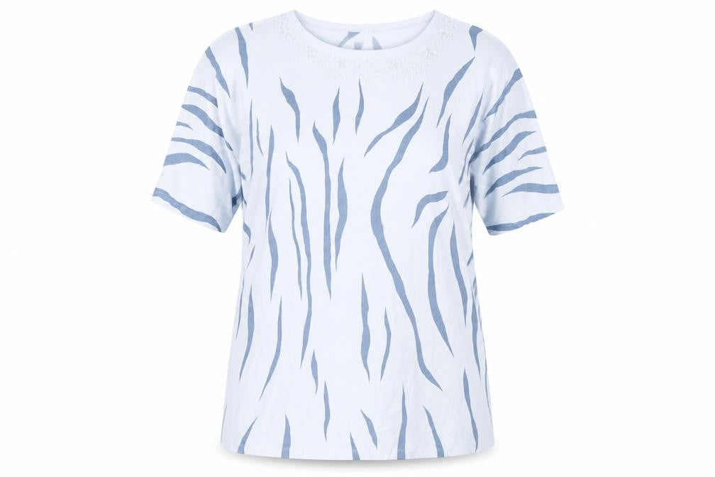 Front view of Roman Originals Women's Blue Animal Print T-Shirt M/L