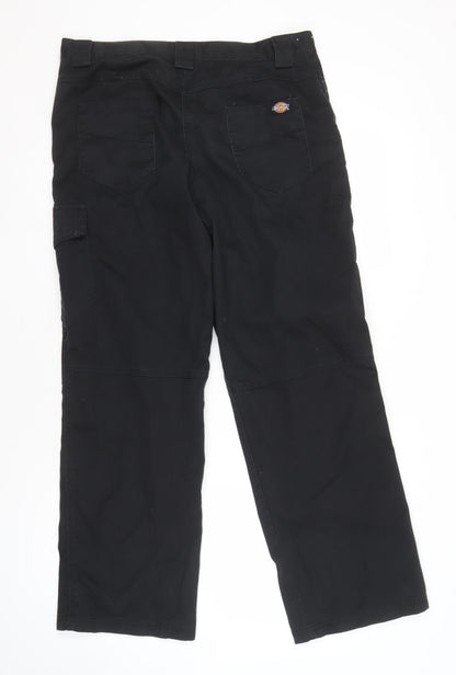 Dickies Men's Black Cargo Trousers, Size 14, Straight Leg